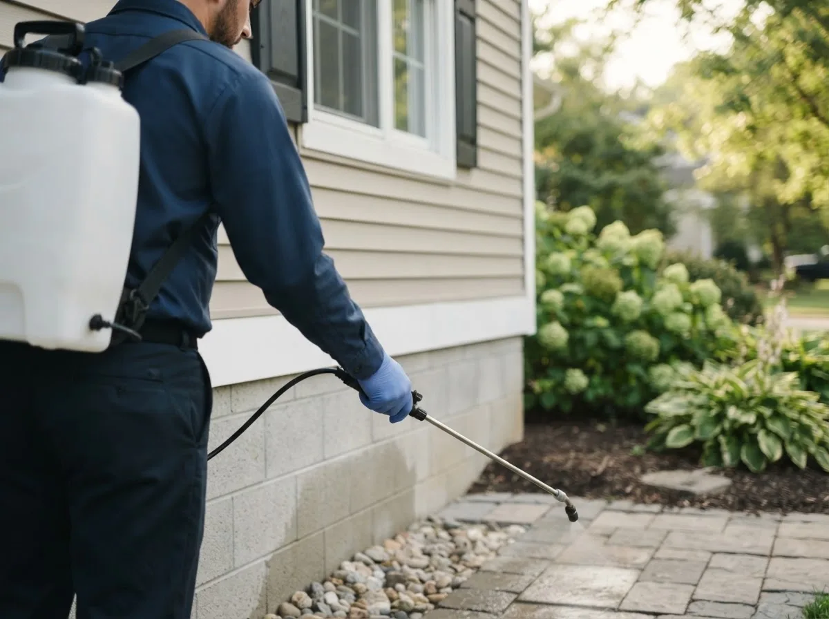 Pest control technician inspecting a home in Langtry, TX